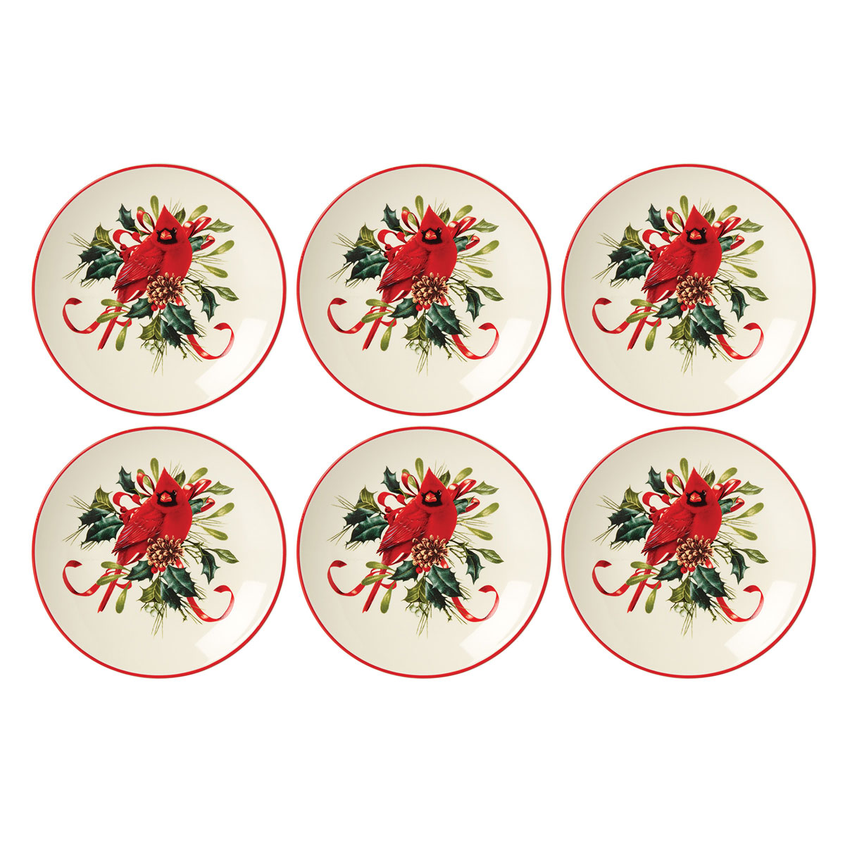 Lenox Winter Greetings Dinnerware Cardinal Party Plates, Set of 6
