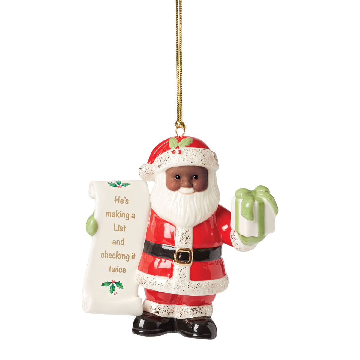 Lenox Christmas 2022 African American Santa with List Ornament