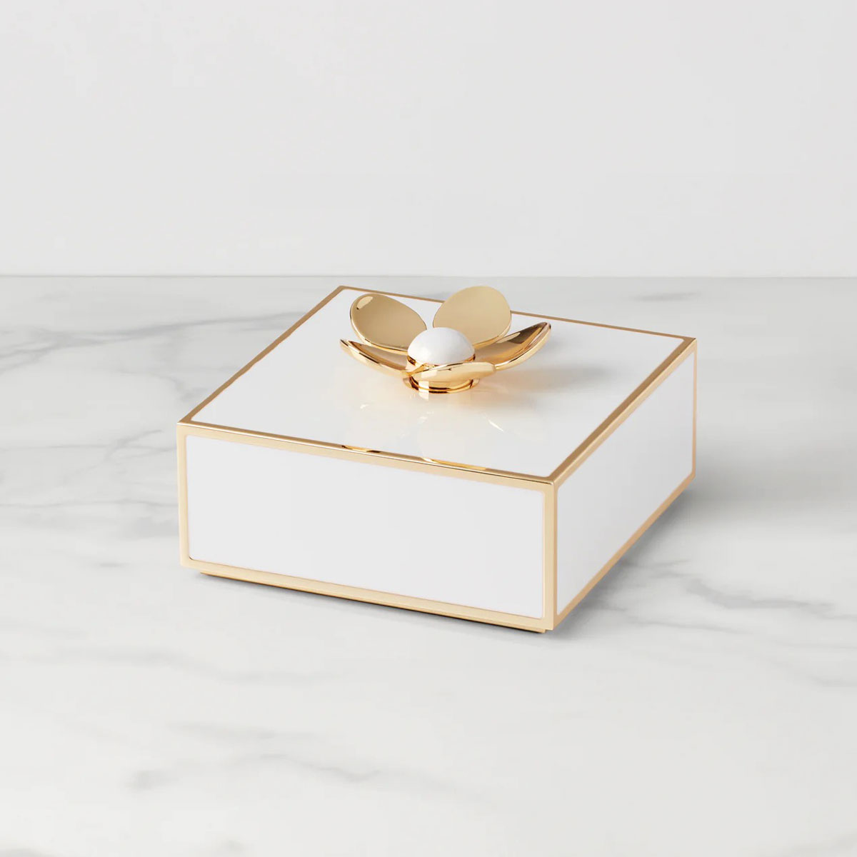 Kate Spade, Lenox Make It Pop Floral Covered Box White, Gold