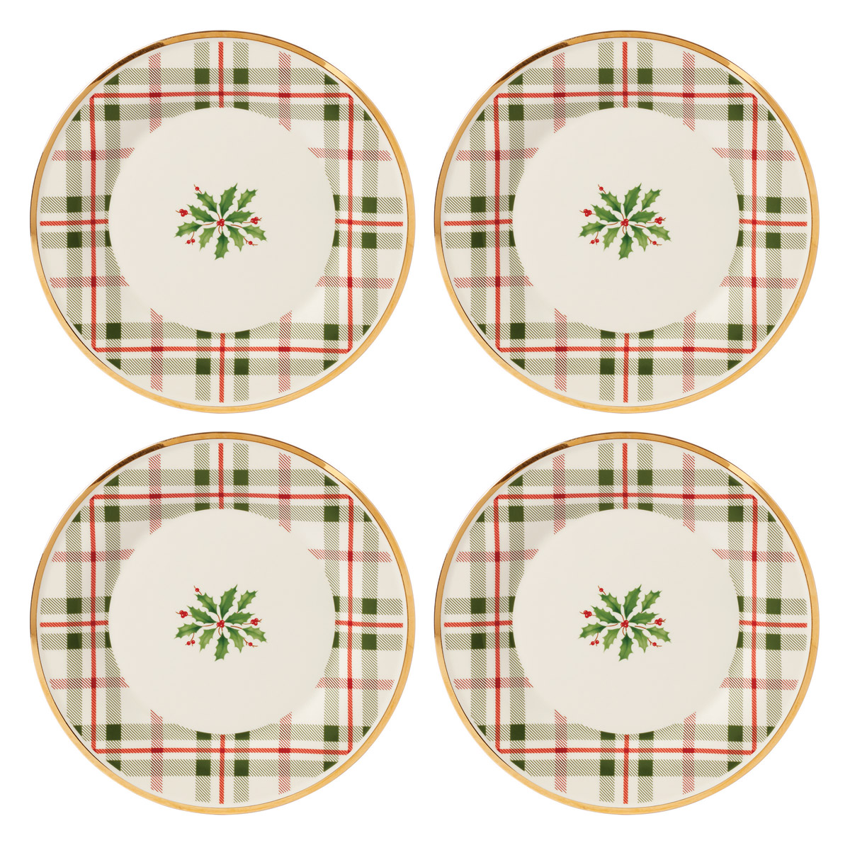 Lenox China Holiday Plaid Accent Plates, Set of 4