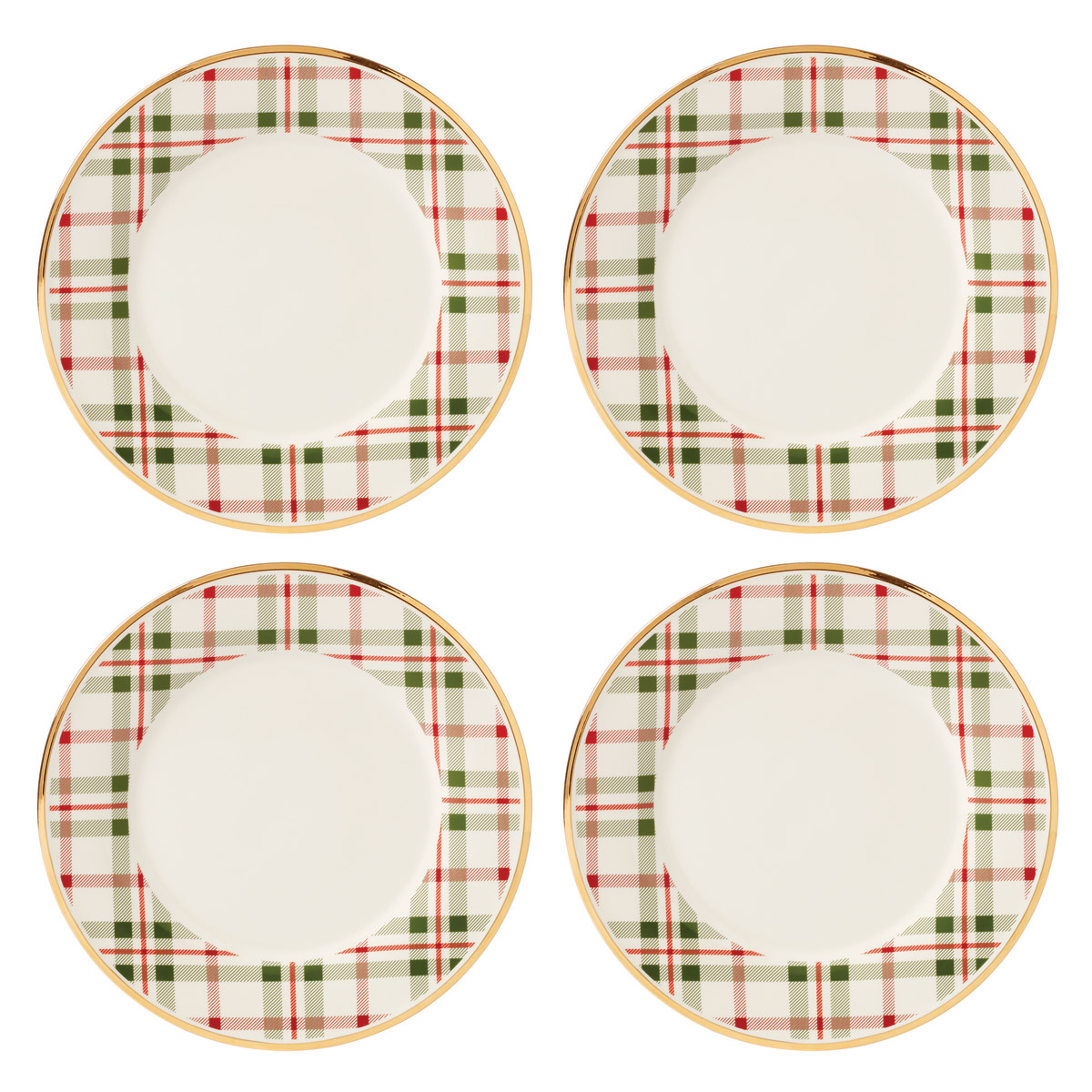 Lenox China Holiday Plaid Dinner Plates, Set of 4