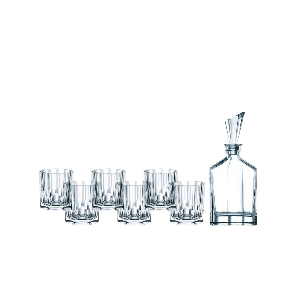 Nachtmann Aspen Decanter and 6 Whiskey Tumblers, Set of 7