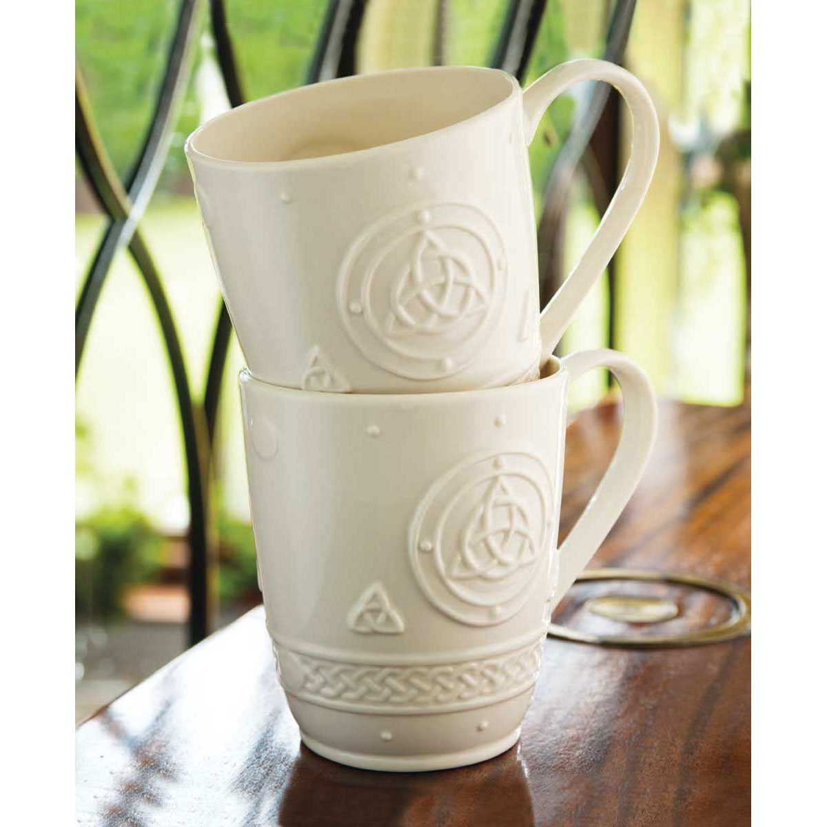Belleek Pottery, Irish Celtic Mugs Set of 6 in Hat Box at