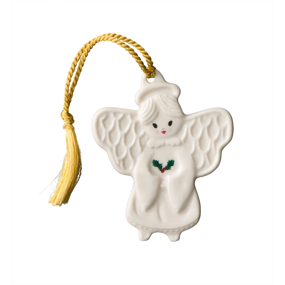 Belleek Angel with Holly Ornament