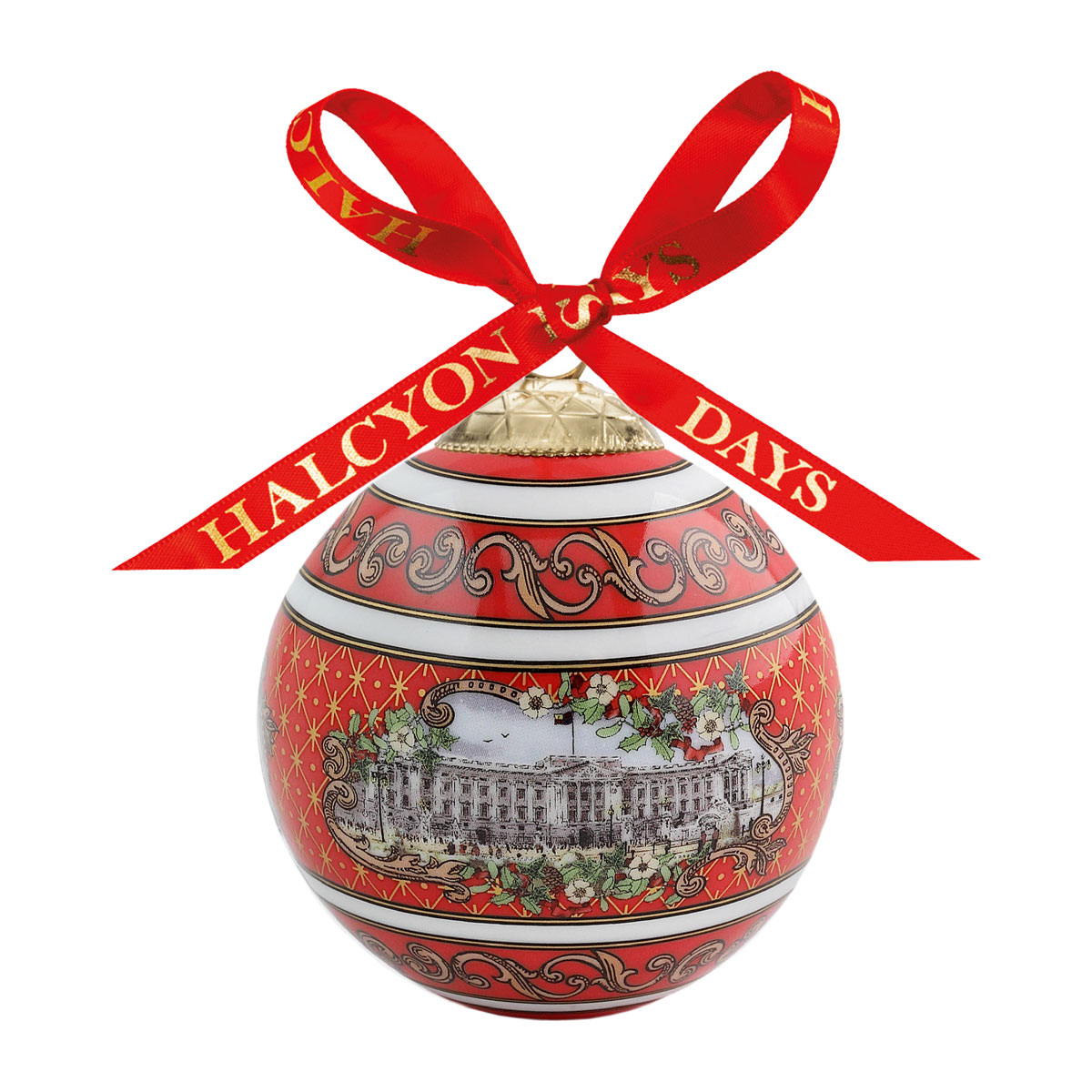 Halcyon Days 2023 Buckingham Palace Red Bauble Ornament