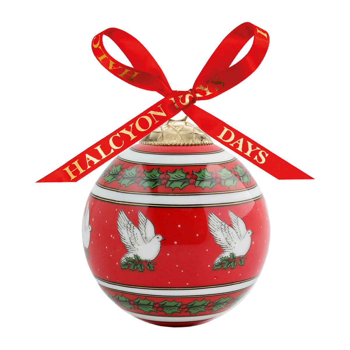 Halcyon Days 2023 Dove of Peace Red Bauble Ornament