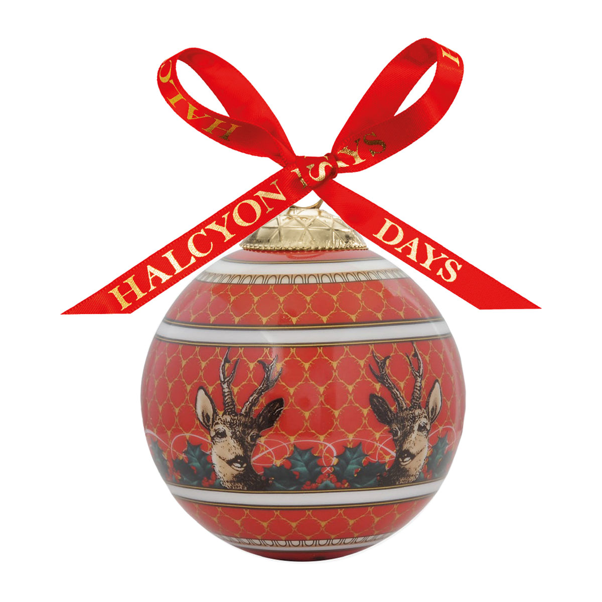 Halcyon Days 2023 GC Antler Trellis and Stag Red Bauble Ornament