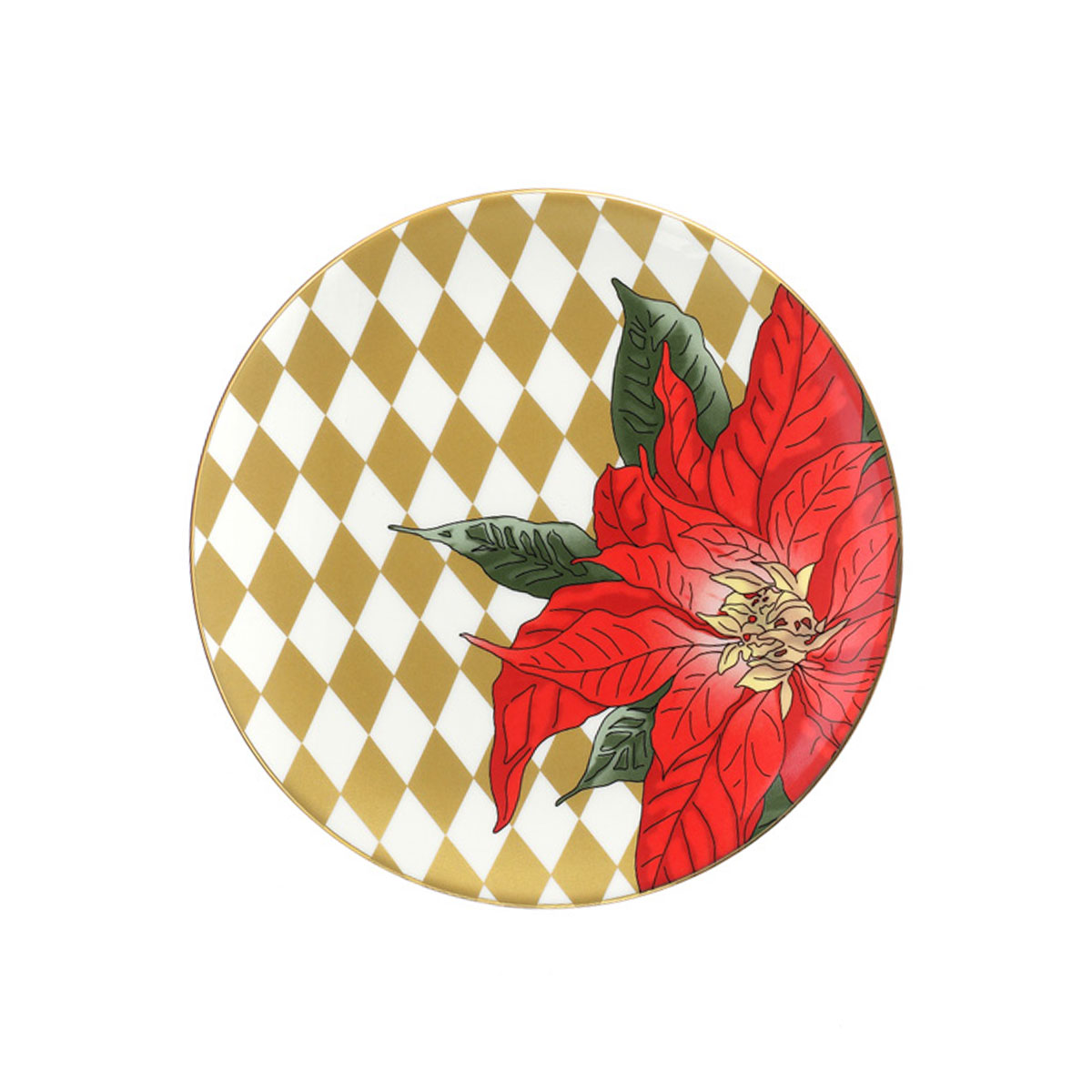 Halcyon Days Parterre Gold with Poinsettia 8" Coupe Plate