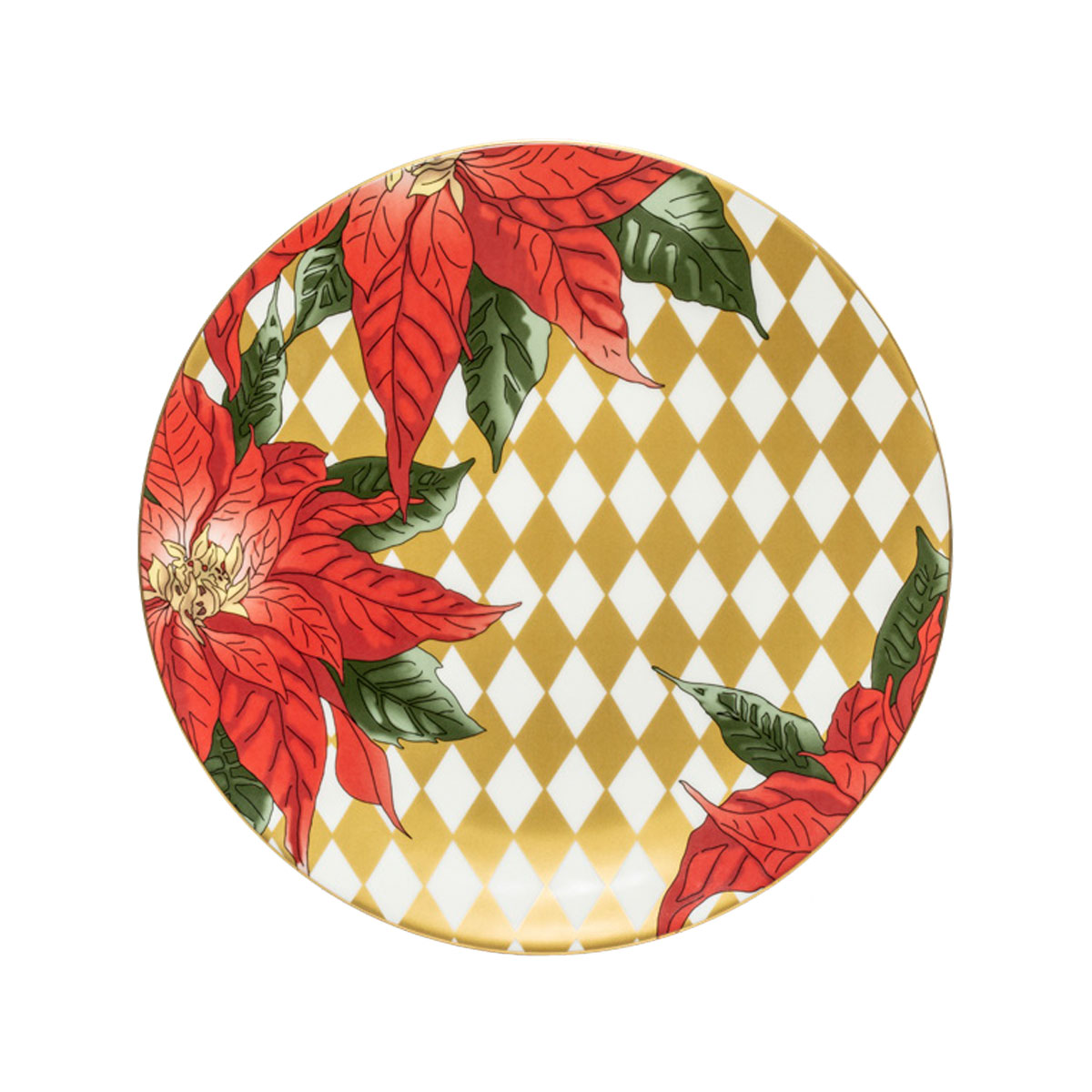 Halcyon Days Parterre Gold with Poinsettia 10" Coupe Plate