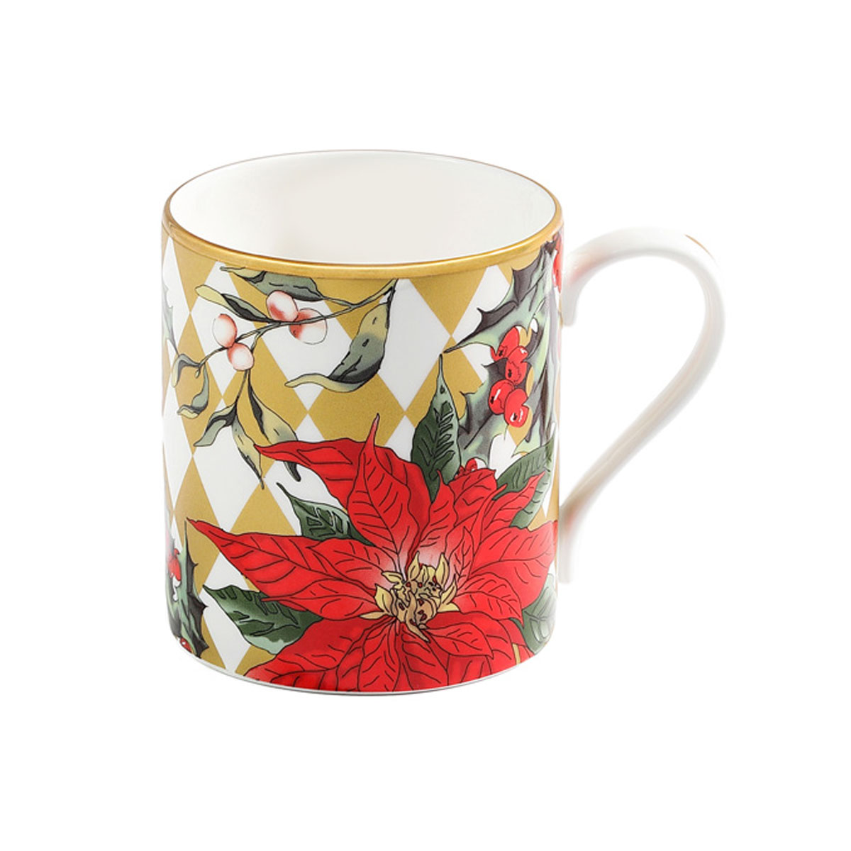 Halcyon Days Parterre Gold with Poinsettia Mug
