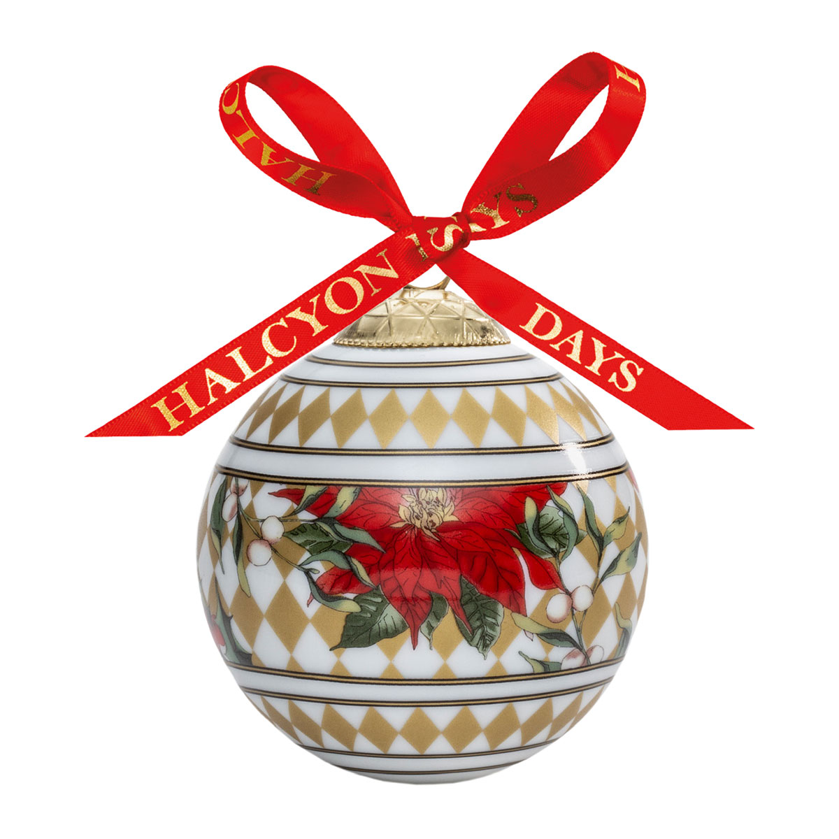 Halcyon Days 2023 Parterre Gold with Poinsettia Bauble Ornament