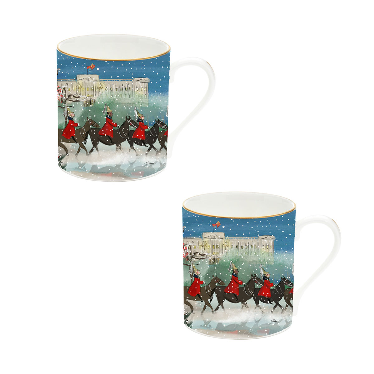 Halcyon Days Life Guards in the Snow Blue Mug Set of 2