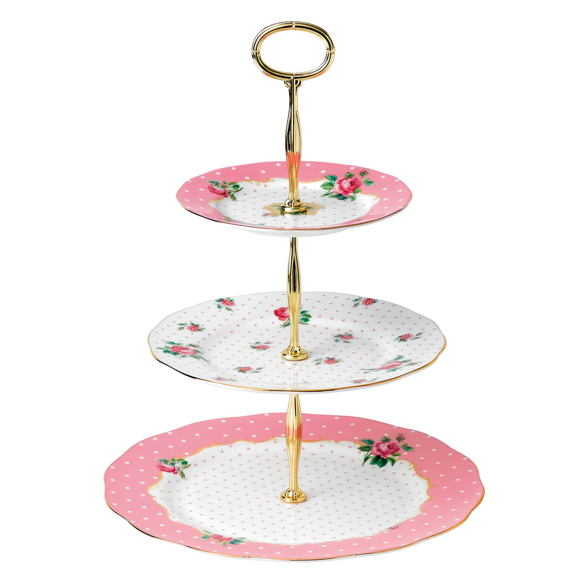 Royal Albert China New Country Roses Cheeky Pink Vintage 3-Tier Cakestand