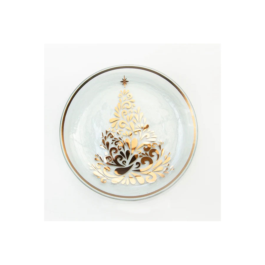 Annieglass Holiday 8.5" Christmas Tree Round Plate Gold