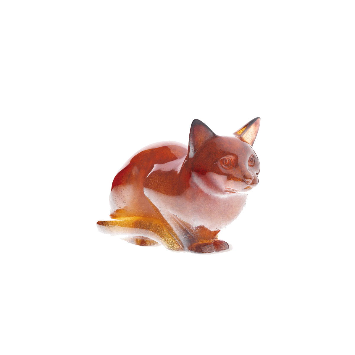 Daum Amber Crouching Cat Sculpture