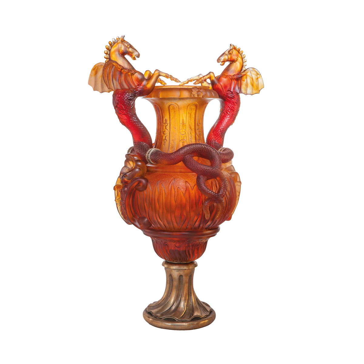 Daum 34.3" Stanislas Urn Vase in Amber, Limited Edition