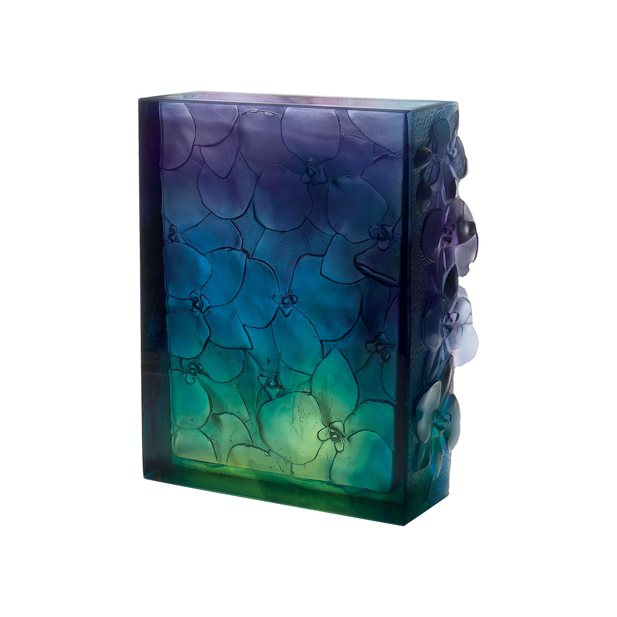 Daum Orchid Vase in Blue, Green, and Purple