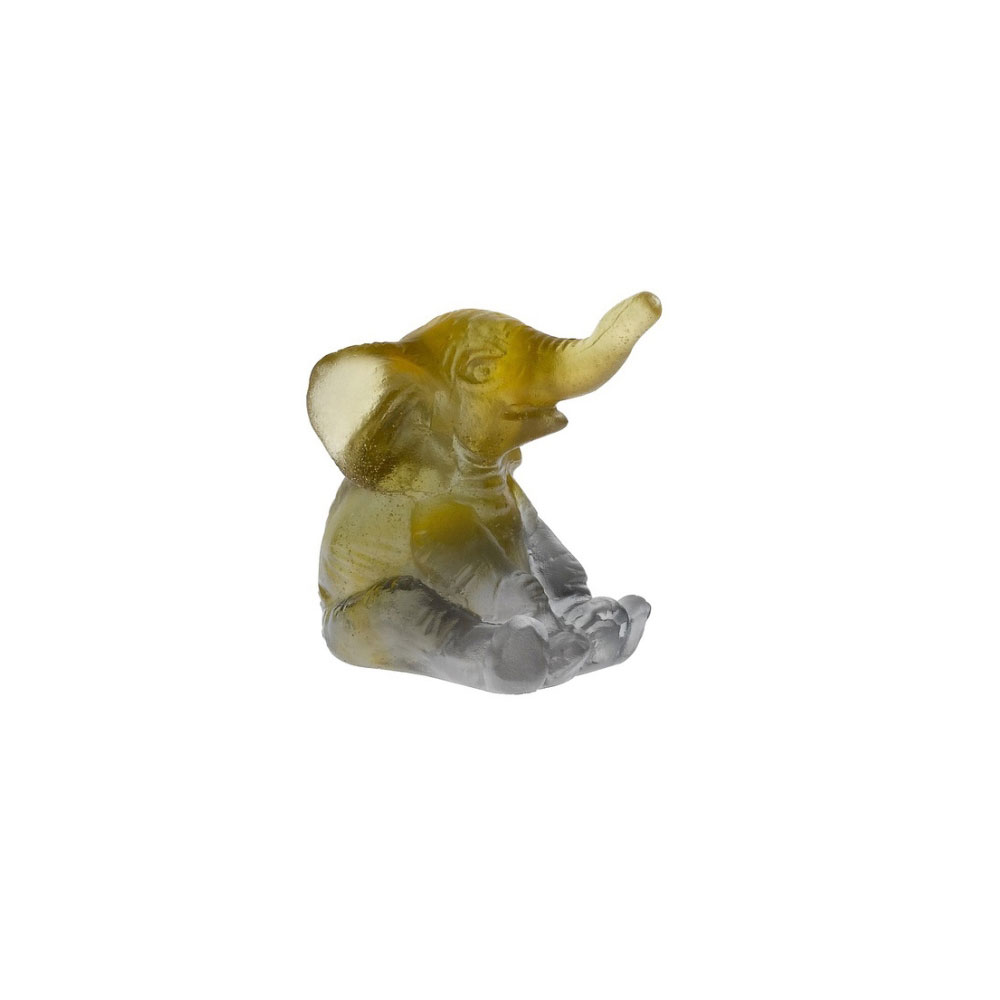 Daum Mini Elephant in Amber and Grey Sculpture