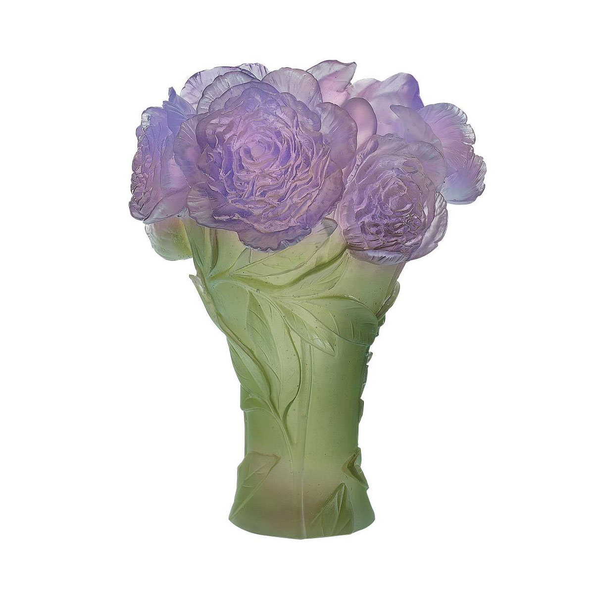 Daum 15" Peony Vase in Green and Purple