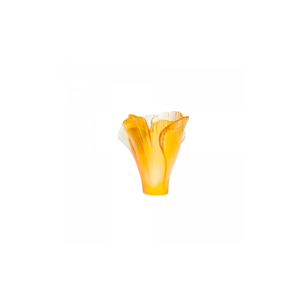 Daum Mini Ginkgo 2.8" Vase in Amber