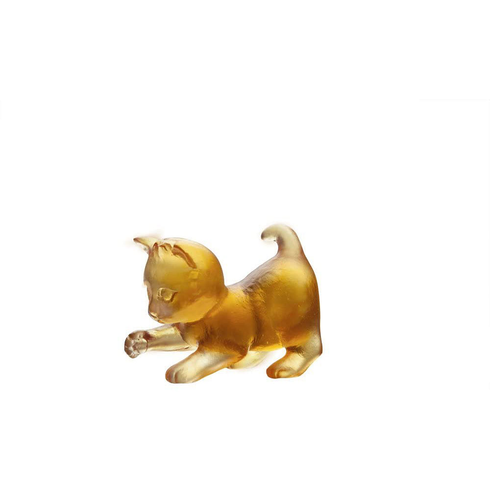 Daum Mini Kitten in Amber Sculpture