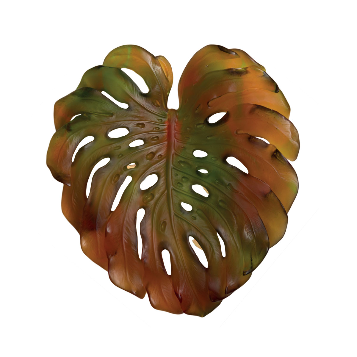 Daum Small Long-Fixture Monstera Wall Leaf in Amber and Green by Emilio Robba, Sconce