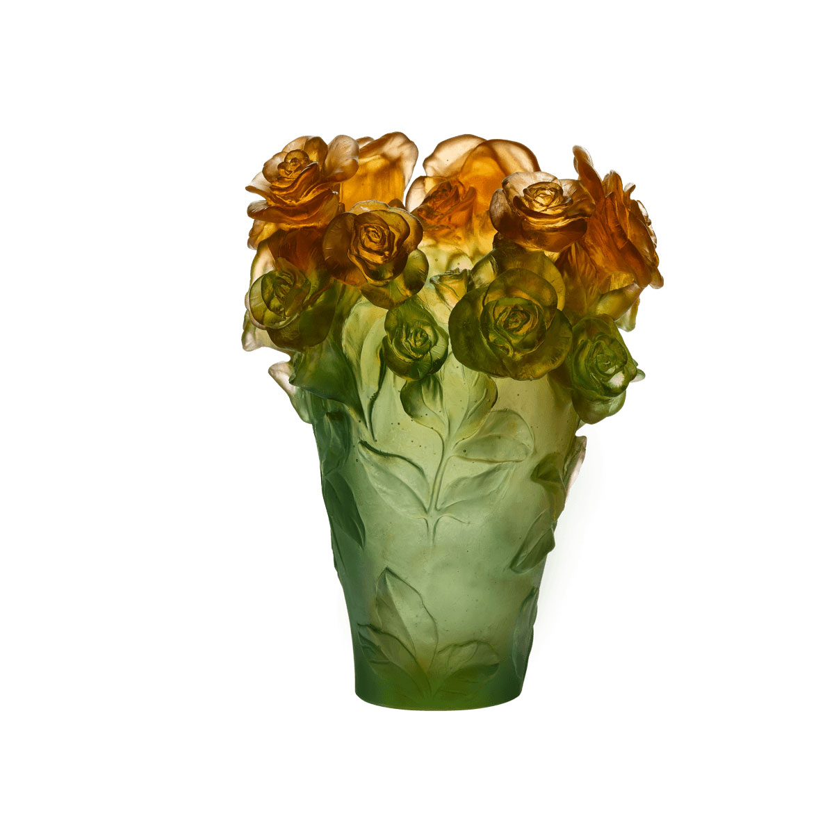 Daum 13.8" Rose Passion Vase in Green and Orange