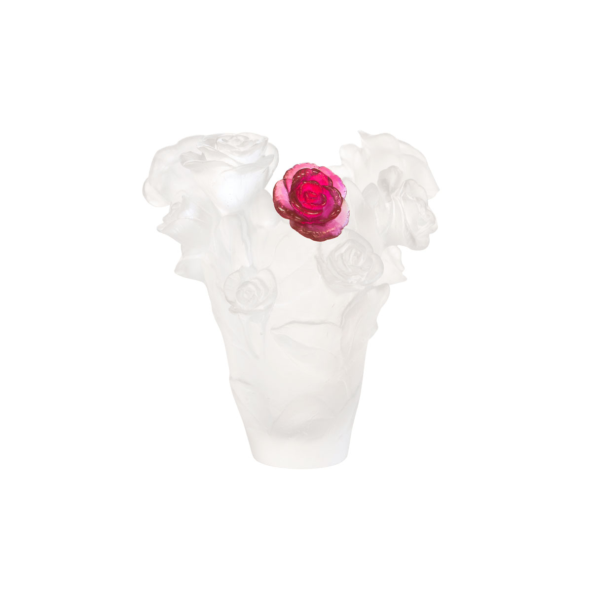 Daum 6.7" Rose Passion Vase in White with Red Flower