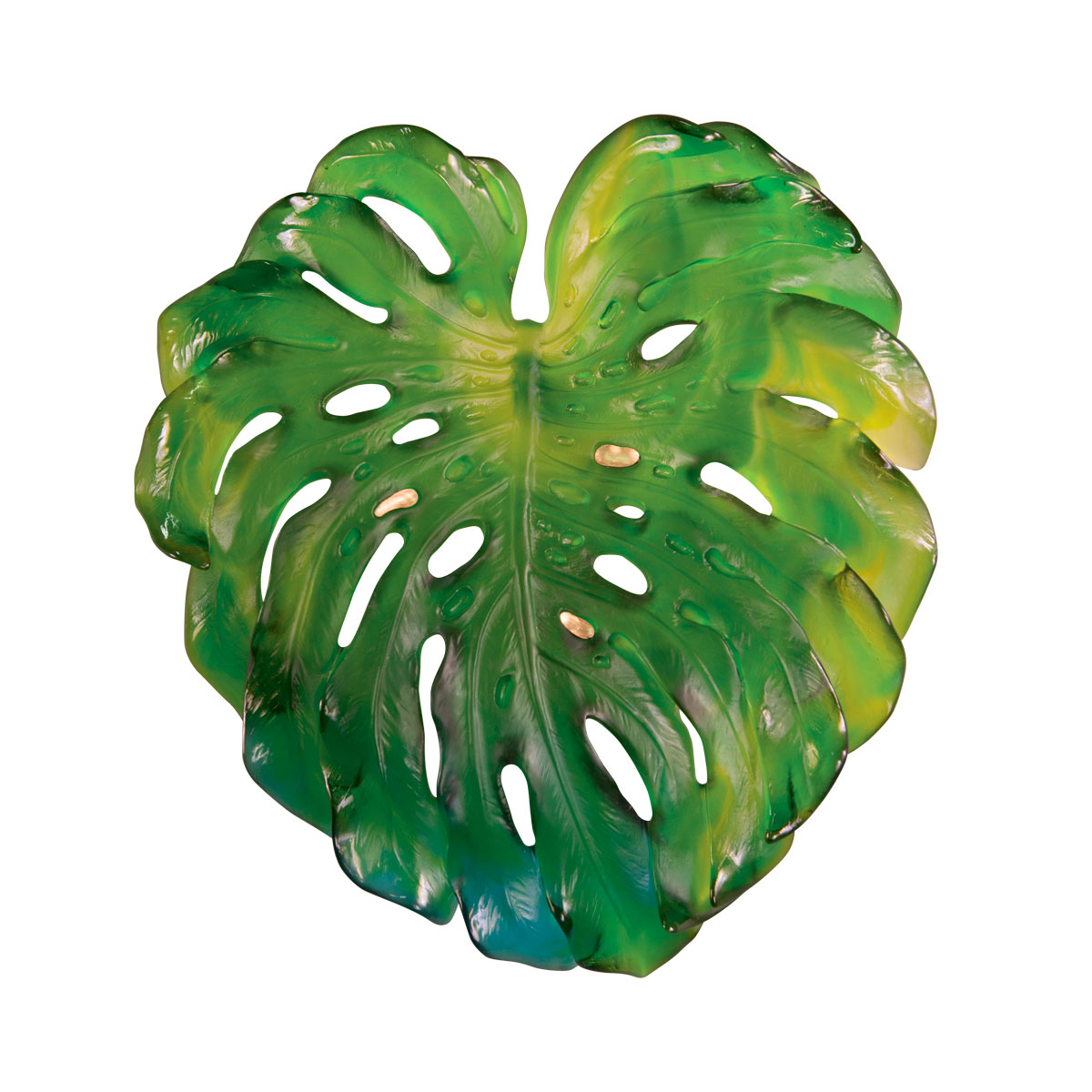Daum Large Short-Fixture Monstera Wall Lamp in Green by Emilio Robba, Sconce