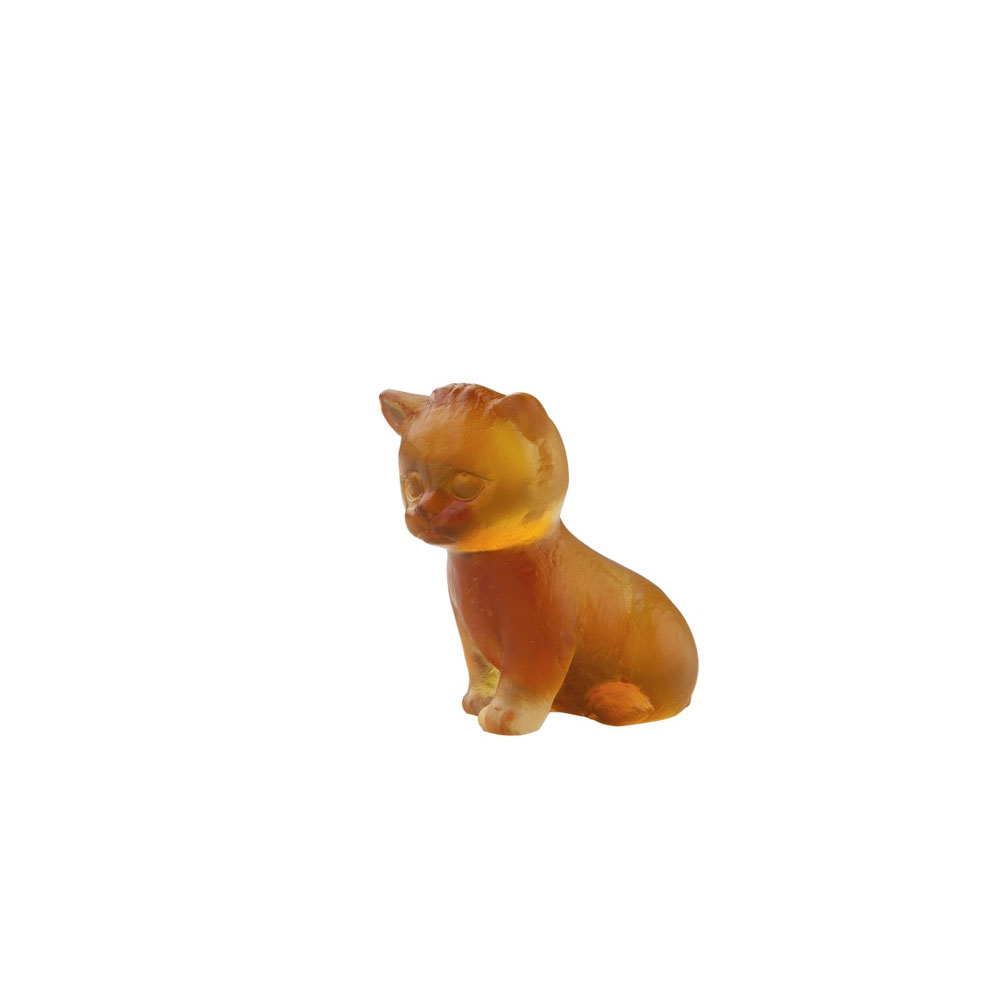 Daum Mini Seated Kitten in Amber Sculpture