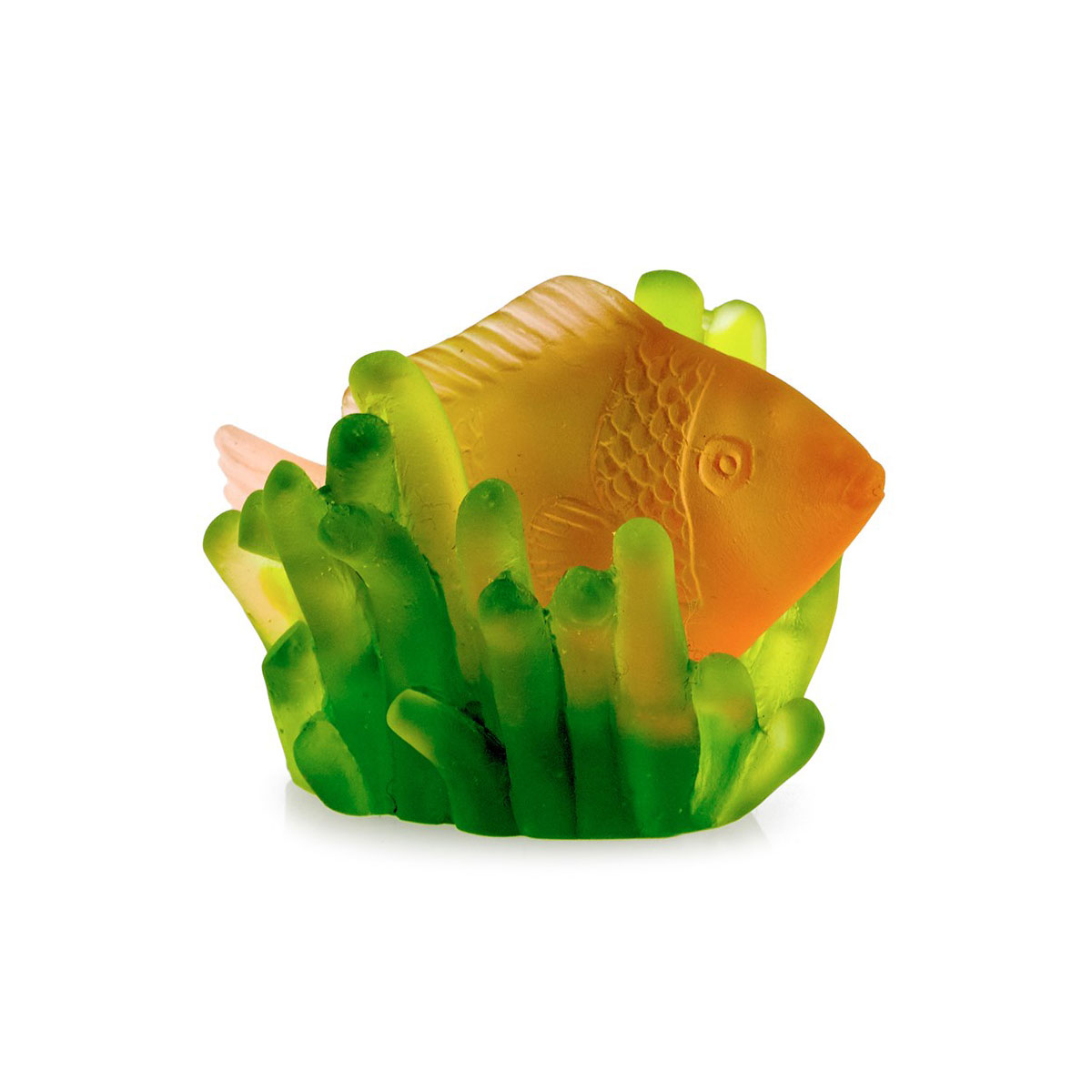 Daum Small Amber Fish in Green Anemone Sculpture