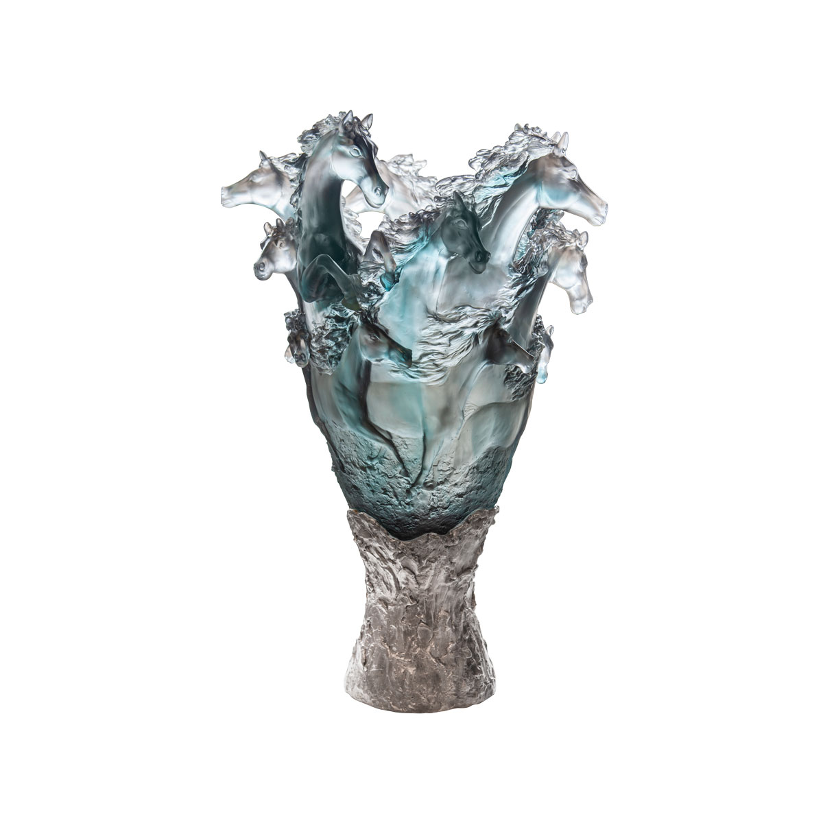 Daum Cavalcade Prestige Horse Vase in Blue and Grey, Limited Edition