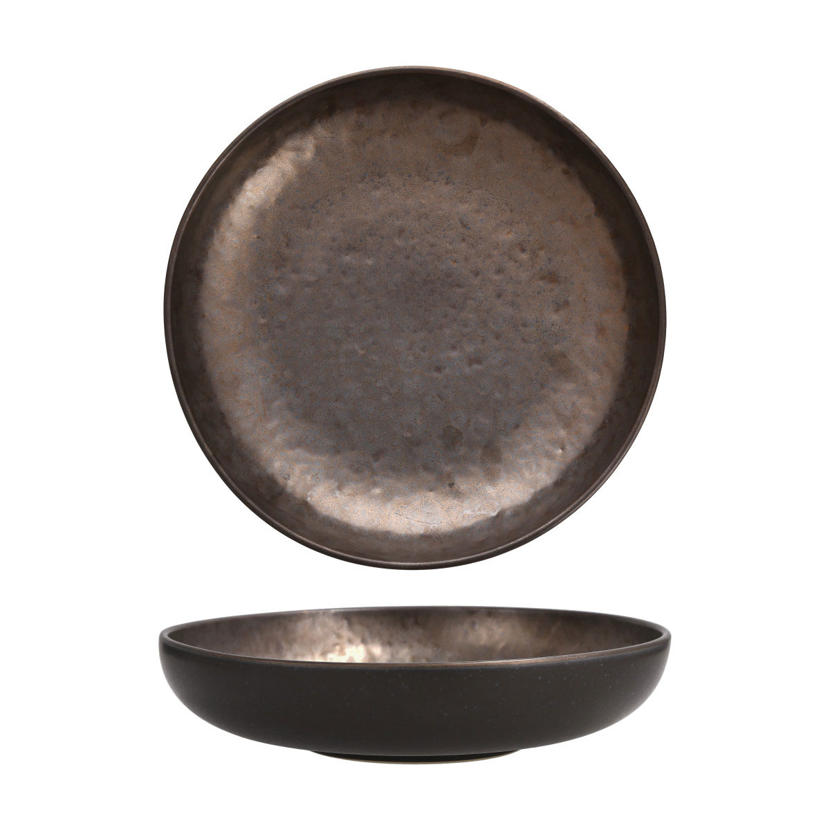 Fortessa Stoneware Nivo Metallic Low Dinner Bowl 10.25x2.1",59oz