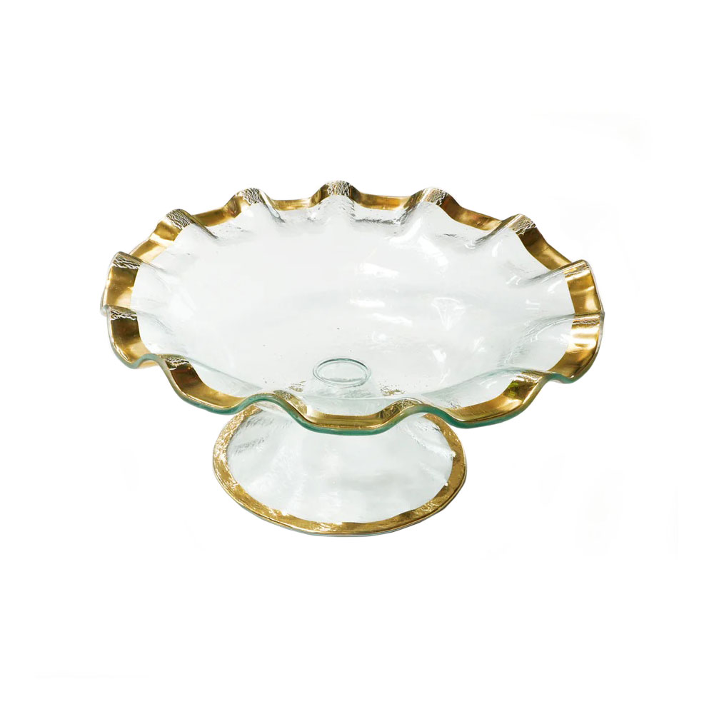 Annieglass Ruffle 13" Footed Bowl, Gold