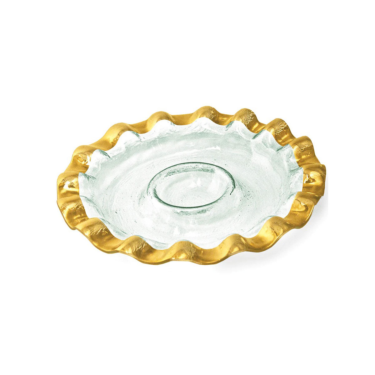 Annieglass Gold Ruffle 14.75" Round Chip And Dip Server