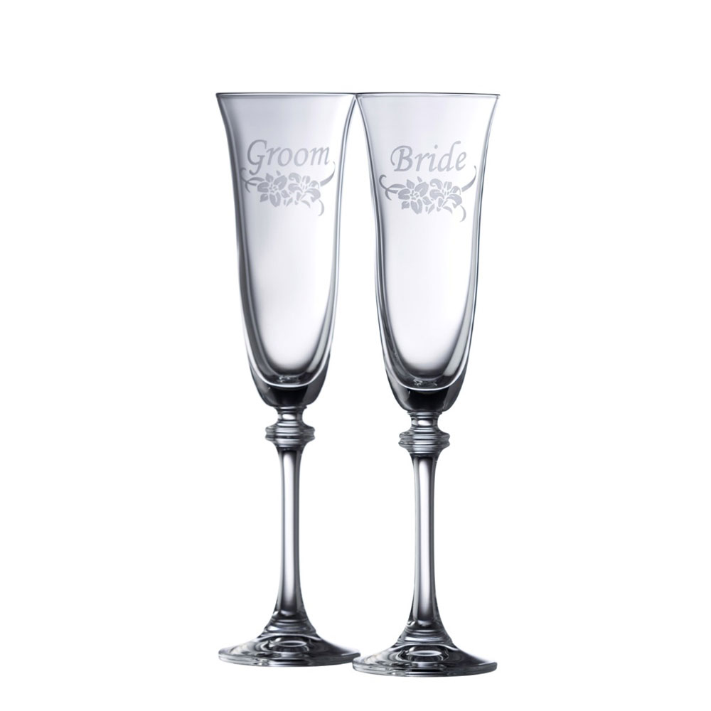 Galway Floral Bride and Groom Liberty Flute Pair