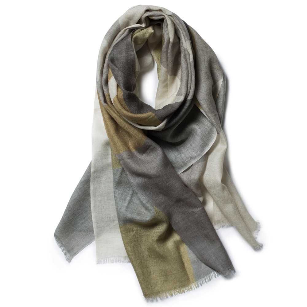 Galway Olive and Stone Merino Wool Scarf