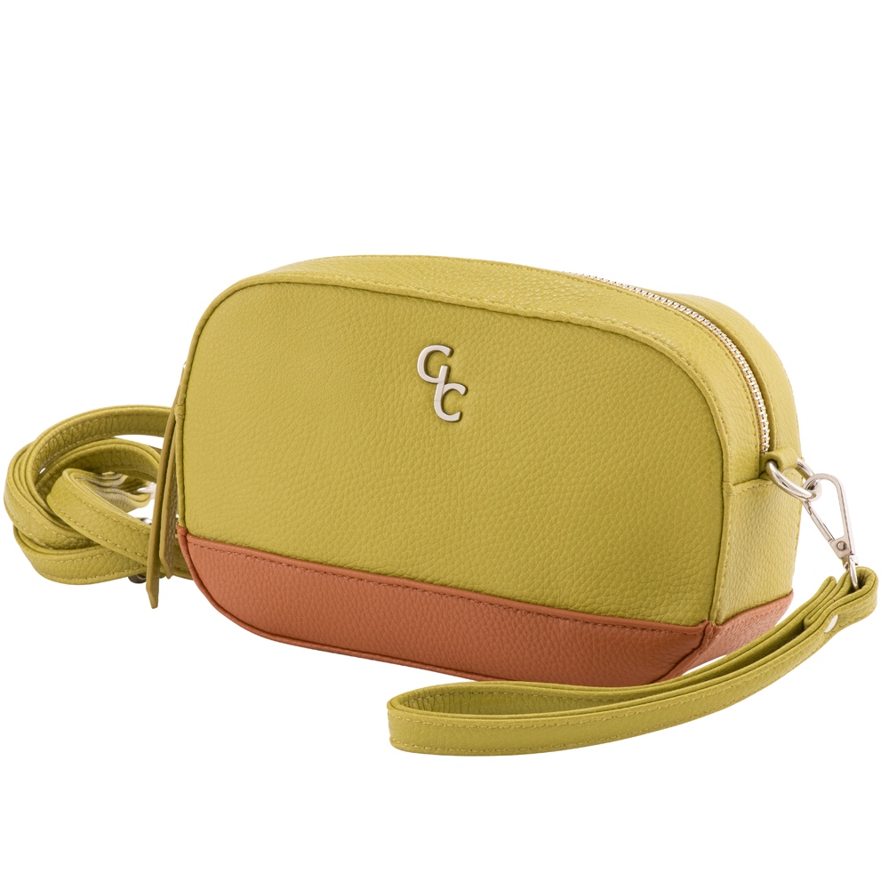 Galway Leather Two Tone Crossbody Bag, Lime and Tan