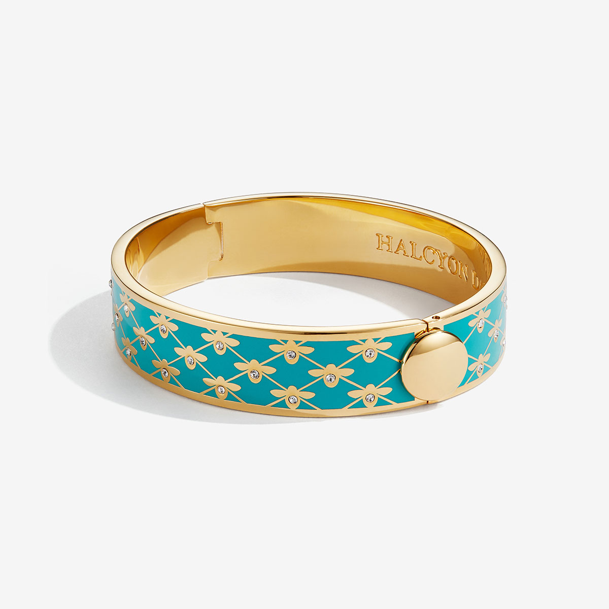 Halcyon Days Bee Sparkle, Hinged Bangle Turquoise, Gold