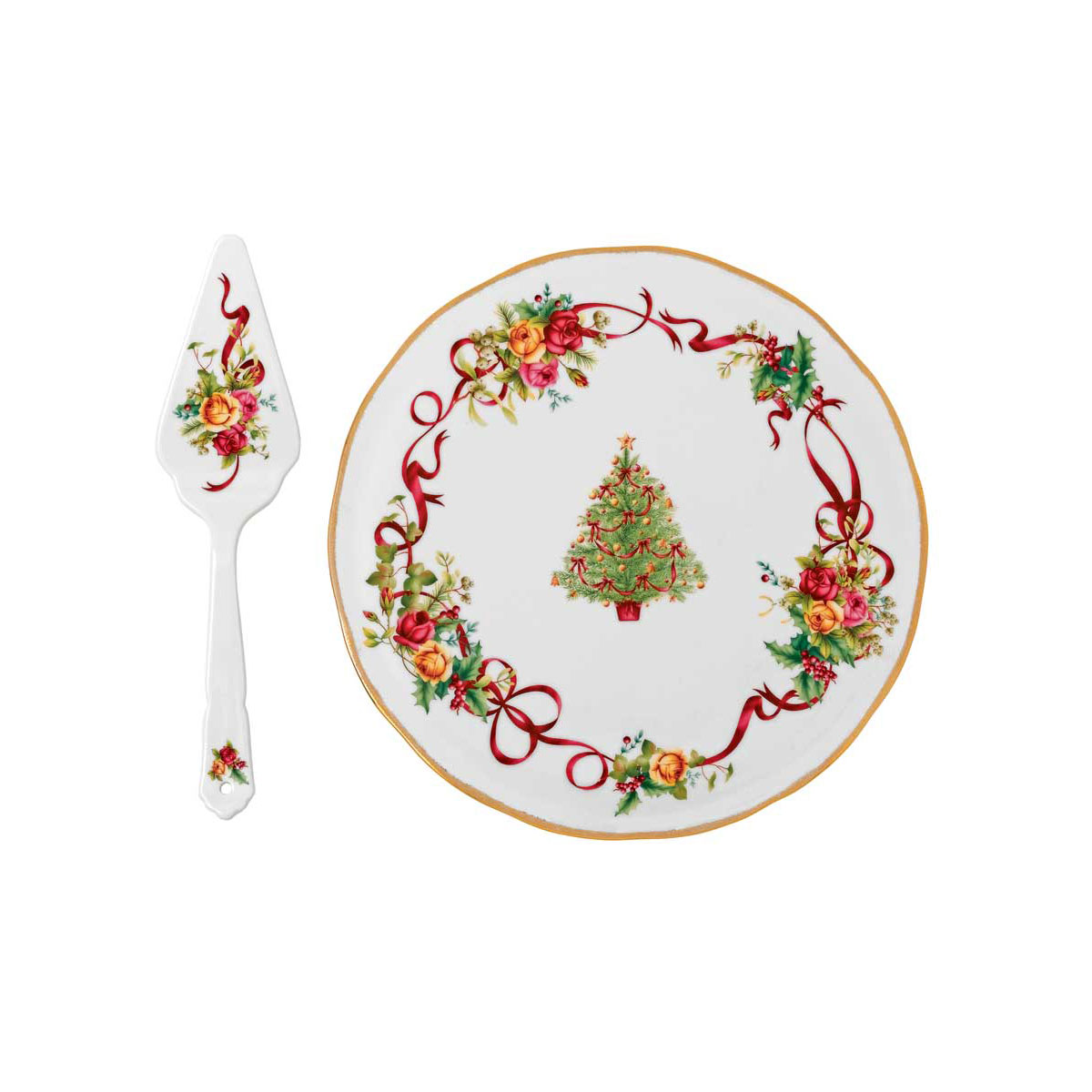Royal Albert Old Country Roses 2018 Christmas Tree Low Cake Plate and Server