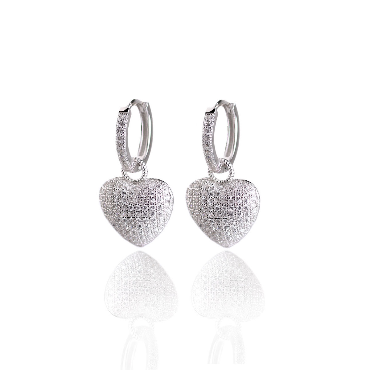 Cashs Ireland, Crystal Pave Sterling Silver Heart Hoop Pierced Earrings, Pair