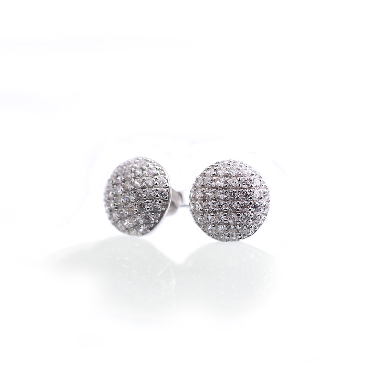 Cashs Ireland, Crystal Pave Sterling Silver Button Pierced Earrings, Pair