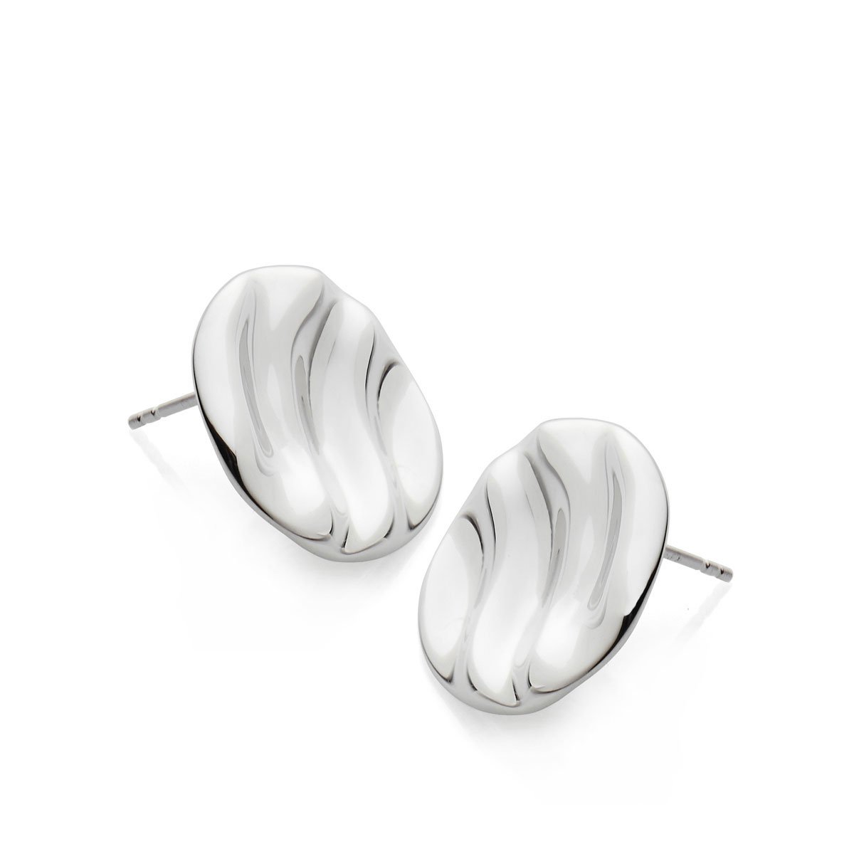 Nambe Jewelry Silver Rippled Stud Earrings, Pair