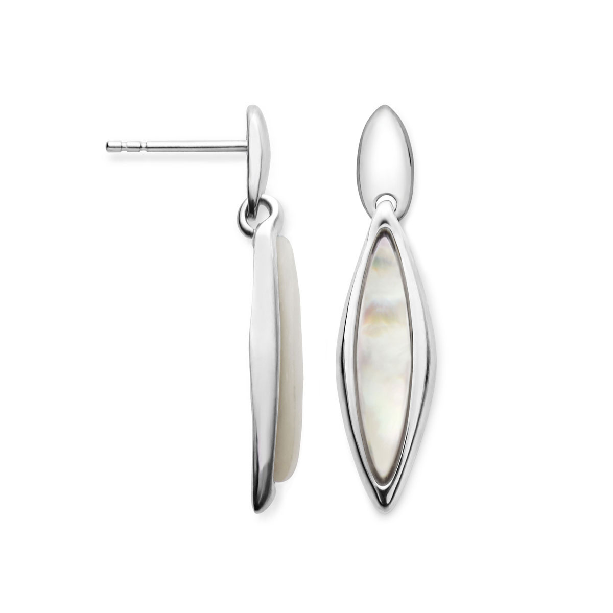 Nambe Jewelry Silver and White Marquise Earrings, Pair - Mother of Pearl