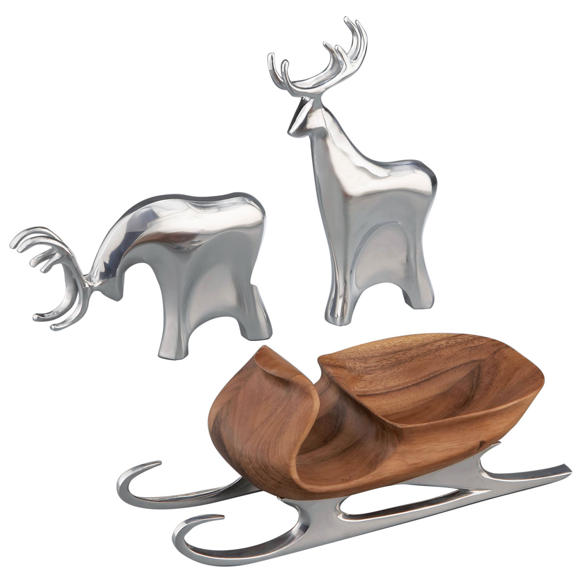 Nambe Holiday Sleigh with 2 Reindeer, 3 Piece Set