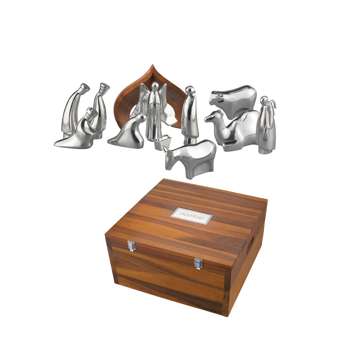 Nambe Metal 12 Piece Nativity Set with Free Wooden Storage Box
