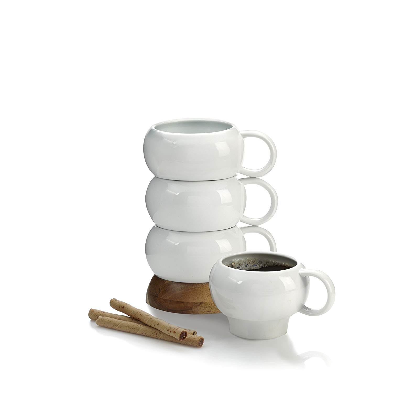 Nambe Wood Gourmet Bulbo Mug Stack, Set of Four