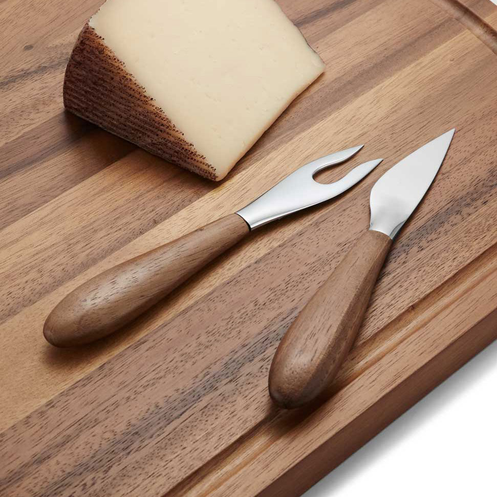 Nambe Curvo Metal and Wood Cheese Knife and Fork Set