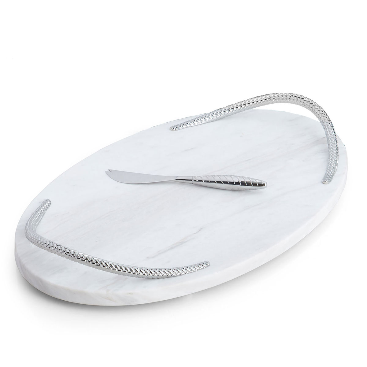 Nambe Braid Marble Cheese Board with Knife