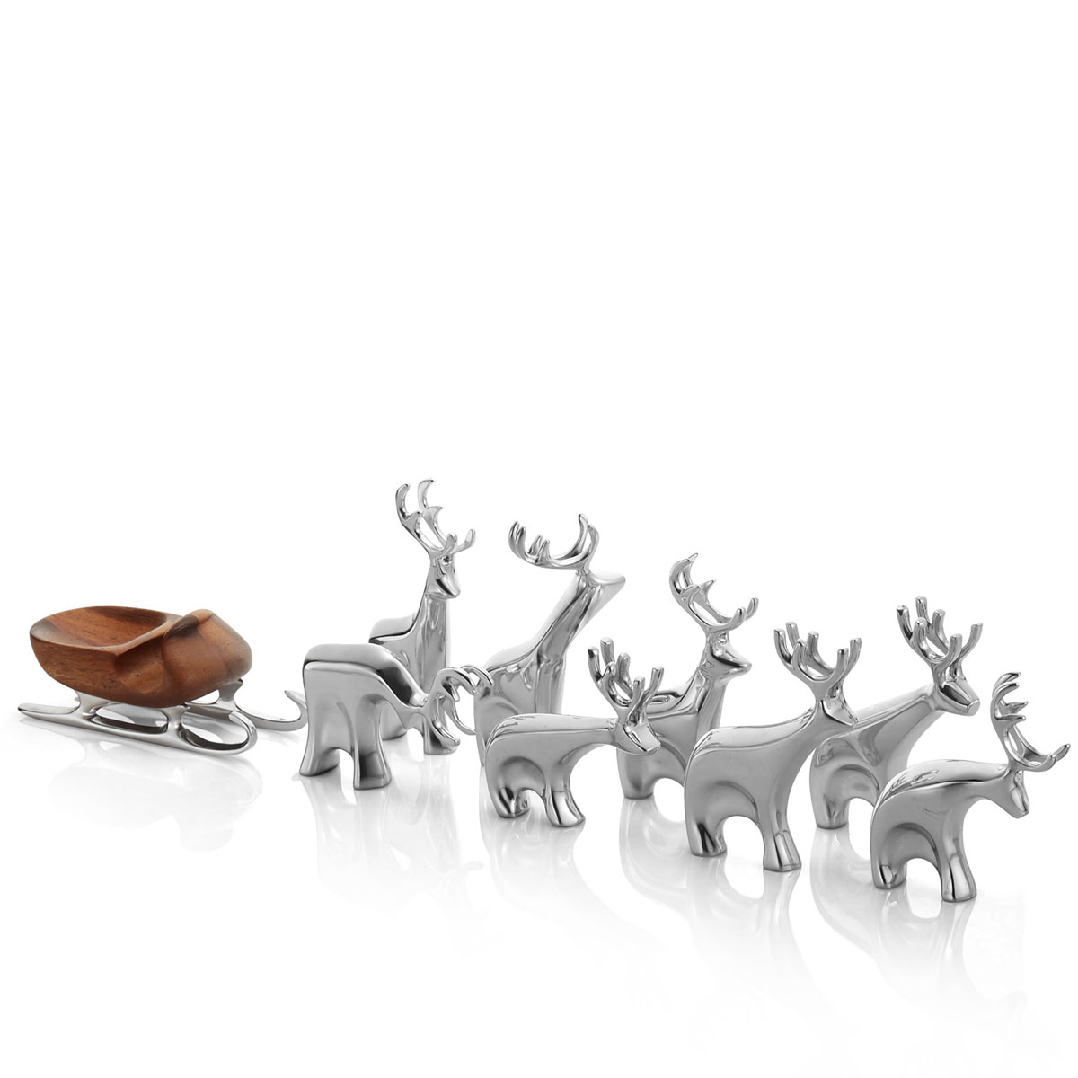 Nambe Metal 9-Piece Miniature Reindeer and Sleigh Set
